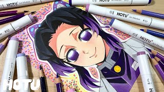 Drawing Shinobu Kocho Using Art Markers 100set HOTU Review🦋💜