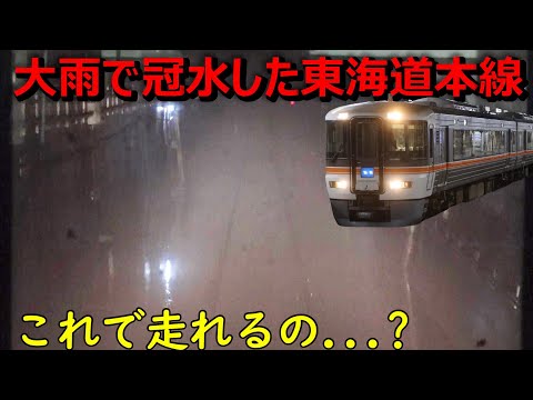 大雨で冠水してしまった東海道本線を強行突破する快速列車がすごすぎました...