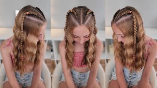 Peinado fácil con trenzas pegadas y ondas surferas/ Easy wavy dutch braid hairstyle tutorial