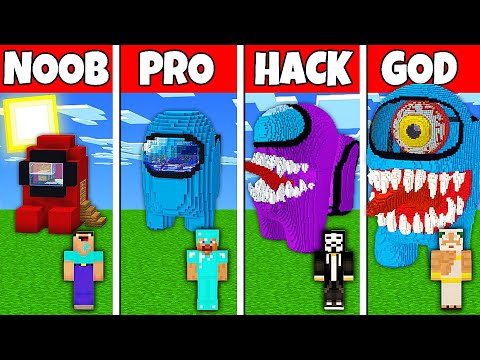 Minecraft Battle: NOOB vs PRO vs HACKER vs GOD! AMONG US HOUSE BASE BUILD CHALLENGE in Minecraft