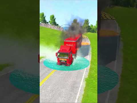 Double Flatbed Trailer Truck vs speedbumps Busses vs speedbumps Beamng drive 346