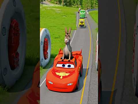 Weird Cars & Motorcycles Going TWO Giant Slap Iron Man's Foot Bollards in BeamNG.drive