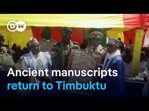 YouTube video thumbnail: Mali Returns Ancient Manuscripts to Timbuktu