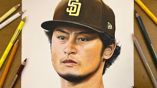 色鉛筆でダルビッシュ有選手を描く。Drawing Yu Darvish from San Diego Padres.