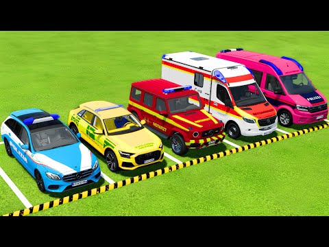 TRANSPORTING POLICE CARS and AMBULANCE EMERGENCY VEHICLES WITH MAN TRUCKS ! Farming Simulator 22