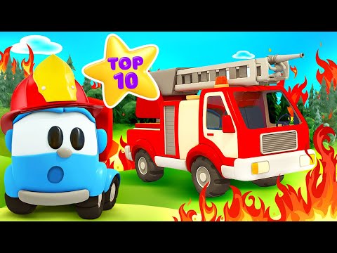 Leo the truck assembles the fire truck, the cement mixer, the petrol tanker, and sings songs.