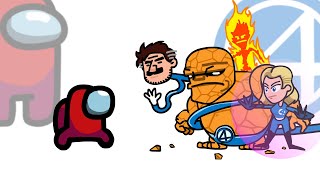 Mini Crewmate Kills Fantastic 4 Characters | Among Us