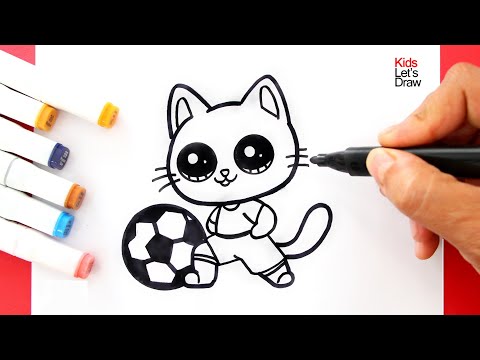 Cómo dibujar un Gatito jugando Fútbol | How to draw a Cute Kitten playing Soccer