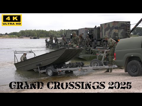 Manöver Grand Crossings 2025 Niederländische Genietroepen lassen Sicherungsboot am Rhein zu Wasser