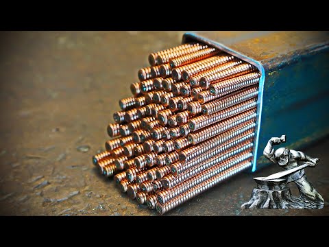 Damascus steel technology using copper piano strings.