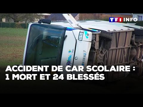 Accident de car scolaire en Eure-et-Loir : 1 mort et 24 blessés｜TF1 INFO