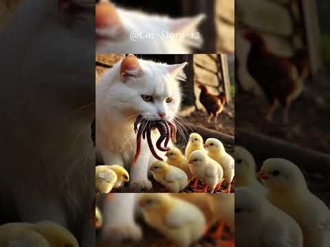 The chicks are saved by a white cat, who protects them from forest wolves #cat #Chicken #wolf #story