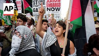 Pro-Palestinian protesters march to the UN in New York as Netanyahu speaks