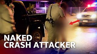 Naked Driver Attacks Officers After Tropical Storm Crash
