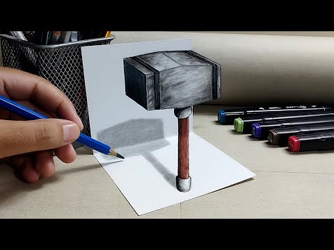 🔥 impresionante Dibujos 3D - Como dibujar un martillo 3D con perspectiva con lapiz