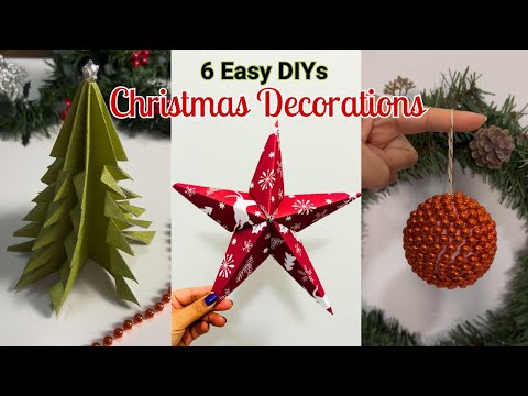 6 Easy Christmas Crafts | Paper Tree | Snowflakes | 3D Paper Star | Yarn Ornaments