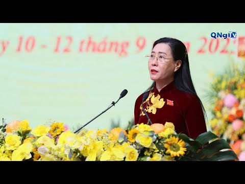 Bí thư Tỉnh ủy Bùi Thị Quỳnh Vân phát biểu Khai mạc ĐHĐB Đảng bộ tỉnh Quảng Ngãi lần thứ I
