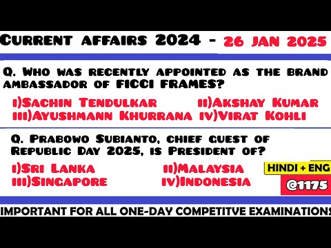 26 January 2025 Current Affair Questions | Daily Current Affairs | Current Affairs 2025 Jan | HVS|