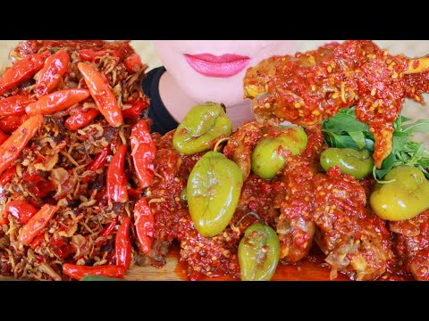 ASMR RICA RICA AYAM KAMPUNG DAN CABE GENDOT, OSENG TERI PEDAS CABE RAWIT | ASMR MUKBANG INDONESIA