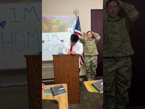 Military wife surprises husband during class!