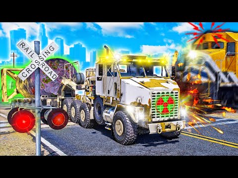 Train DESTROYS Army Truck hauling 10,000 Megaton NUKE in GTA 5!