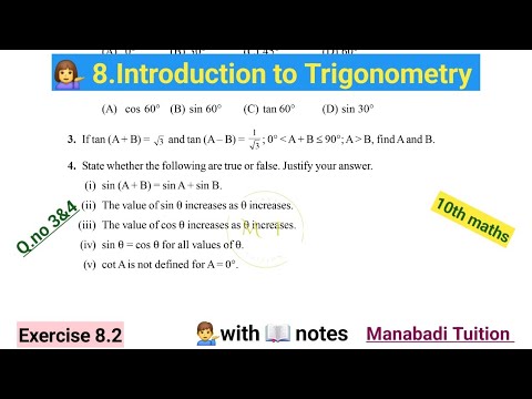 10th class math| Chapter 8| Introduction to trigonometry|🙋‍♀️ Exercise 8.2| Q no 3&4|CBSE|NCERT