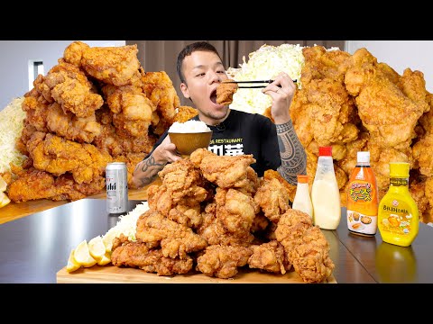 【大食い】食べたさに負けてどう考えても特大唐揚げ作り過ぎた
