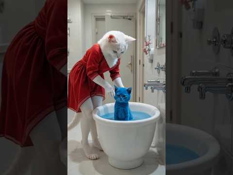 This Cat Found the BLUE Pool! 😂🐈💙🐾#cat #cute #funny #shorts #trending #ai #mustwatch #shortsfeed
