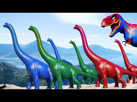 Red Brachiosaurus Pro Superhero Team! Epic Dinosaur Fights in Jurassic World Evolution  TRex win