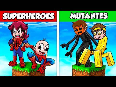 SUPERHÉROES vs MUTANTES en un BLOQUE en Minecraft 😱 BEBÉ NOOB