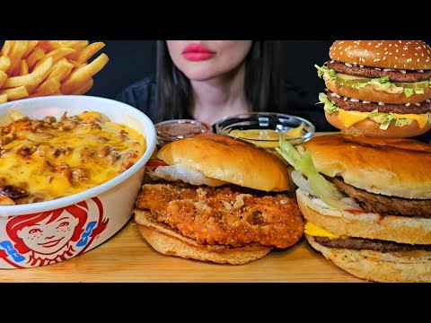 BURGERS + CHILI CHEESE FRIES | FAST FOOD | ASMR MUKBANG