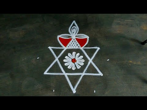 Aadi madham Star kolam Design🌹Friday deepam rangoli design🌹Simple kaavi kolam🌹Daily use easy muggulu