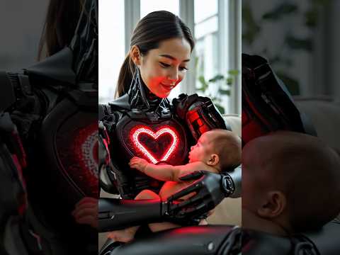 Baby surprised by humanoid robot mother's expression of love #aiart #robot #humanoid #IRC