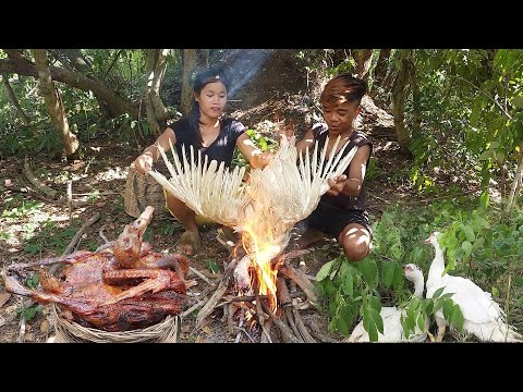 Amazing! Catch and cook duck for jungle food, Duck spicy roasted for dinner & Eating delicious