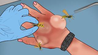 ASMR Treatment for Wasp sting Swollen hand animation