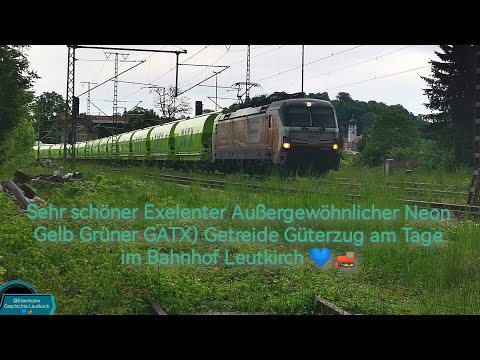 Farblich mega Schöner Neon Gelb/Grüner GATX) Getreide Güterzug bei Tage im Bahnhof Leutkirch 💙🚂