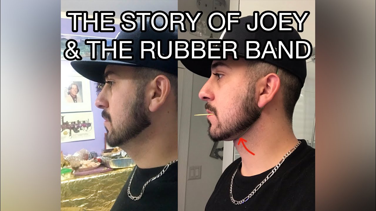 Man's profile before and after with rubber band.