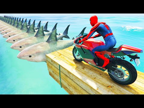الأبطال الخارقين على القضبان دوامة قمع جسر - SPIDER-MAN on Motorcycle in Spiral Bridge Stunt Ride!