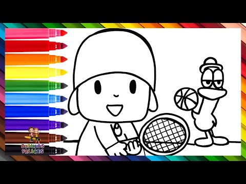 Dibuja y Colorea A Pocoyó Y Pato Haciendo Deporte 👶🎾🦆🏀 Dibujos Para Niños