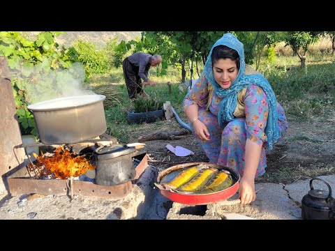 Cooking lamb neck, local butter and salmon in Iranian village style