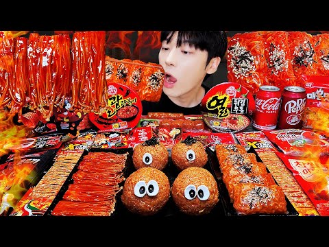 ASMR MUKBANG | 직접 만든 불닭쌈 팽이버섯 레드 디저트 아이스크림 먹방 & DESSERT FIRE SPICY FOOD