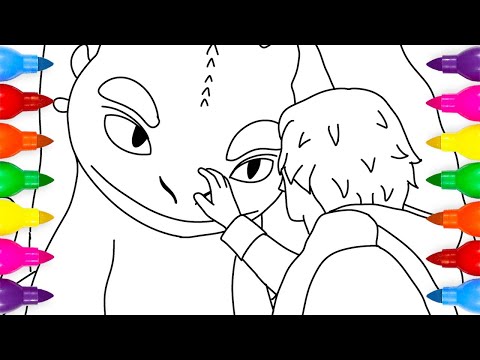 How to Train Your Dragon 2025 Hiccup touches Toothless Coloring Page