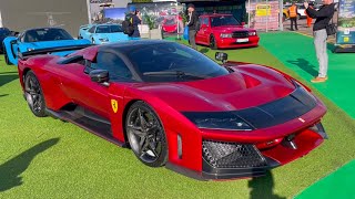 Hypercars arriving to a car show 2026 (Ferrari F80, Zonda Cinque, F1 GTR, Zonda MD, Huayra R…)