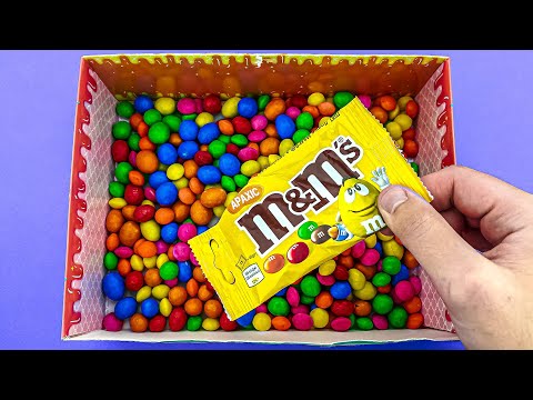 Satisfying Video l Glossy Sweet M&M in Cream Box with Magic Slime Glossy Balls Cutting ASMR