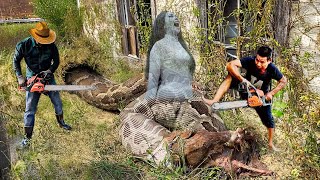 Deadly Trap in Haunted Abandoned House: Brave Hunter Fights 10m Giant Golden Python with a Chainsaw!