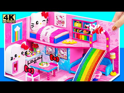 Build the CUTEST Miniature Hello Kitty House EVER with Rainbow Slide Pool Slime - DIY Tutorial