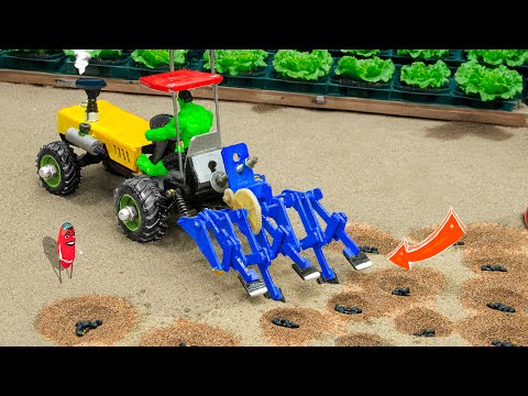 diy tractor making mini plough machine with Cage Wheel science project | ‪@sunfarming7533‬