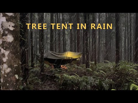 TREE TENT! LAY FLAT HAMMOCK IN THE RAIN - SOLO CAMPING ASMR