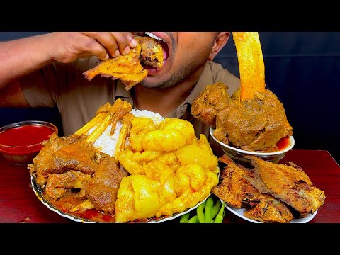 ASMR: Eating Oily Mutton Fat Curry, Crispy Fish Fry, Spicy Big Nalli || Eating Show