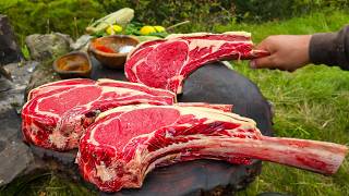 Cooking MASSIVE Tomahawk Steaks in Nature | Open Fire Cooking ASMR